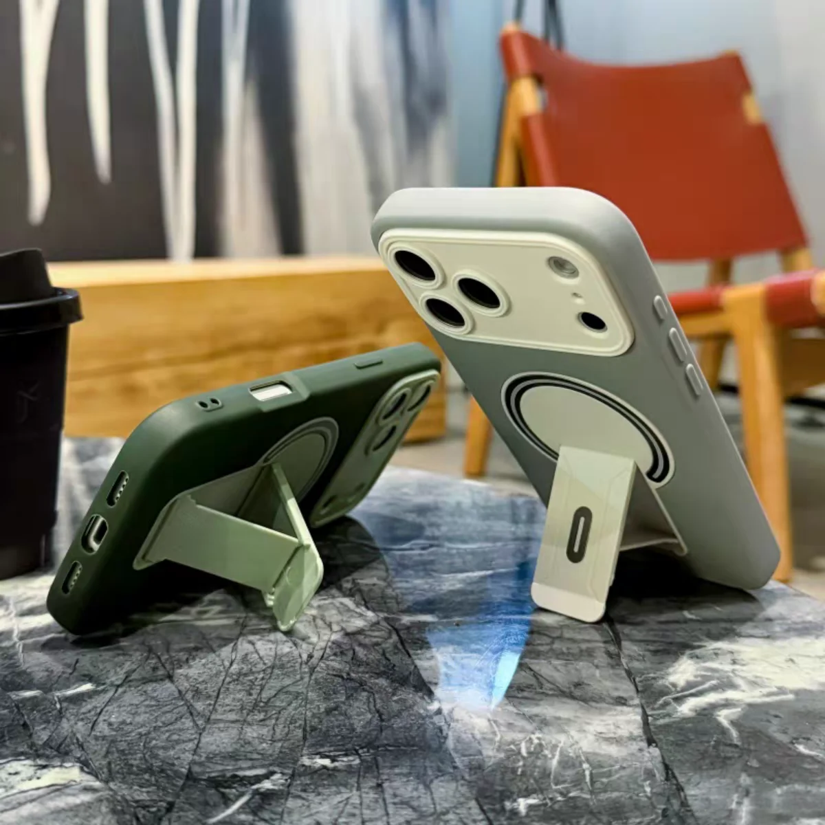 Large Window Invisible Bracket Stand Magnetic Phone Case with Kickstand
