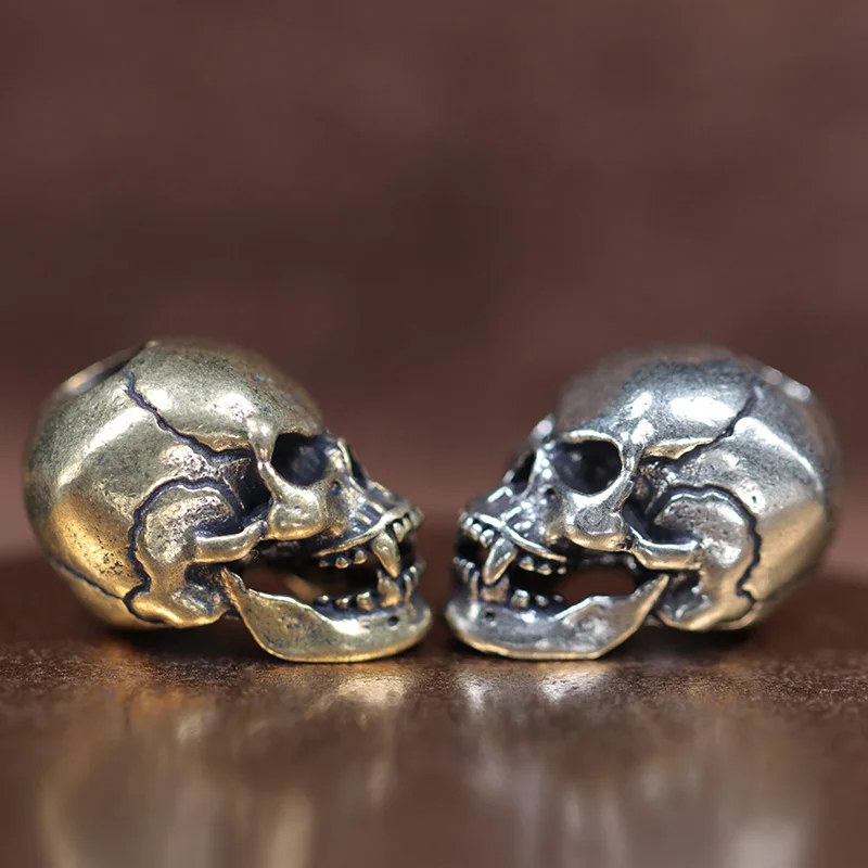 Black Cuspid Teeth Skull Head Brass Paracord Beads Woven Lanyard Pendants DIY EDC Outdoor Tool Umbrella Rope Charms