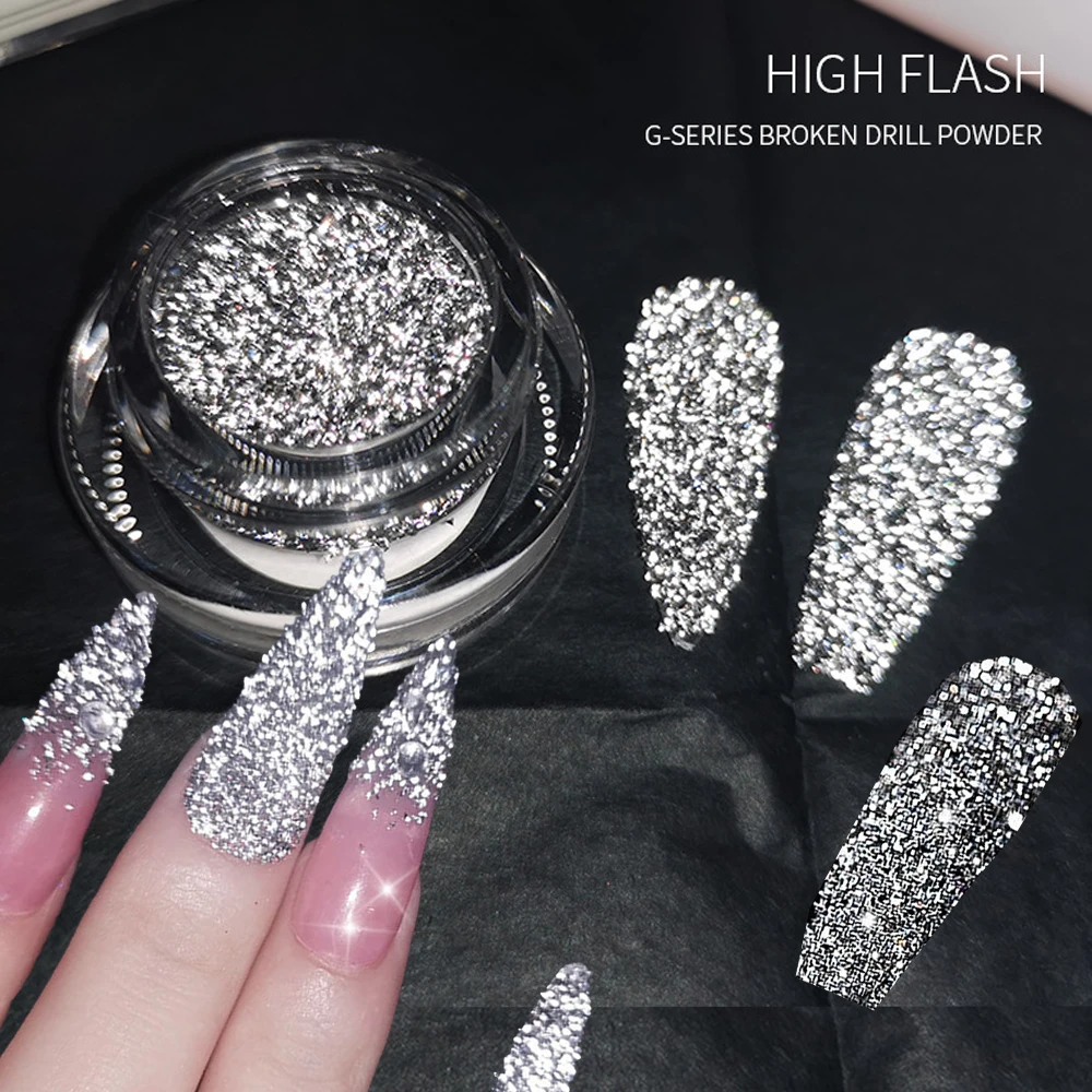 1box Shiny Reflective Diamond Nail Glitter Powder Silver Holographic Micro Drill Dazzling Crystal Gel Polish Manicure Pigment