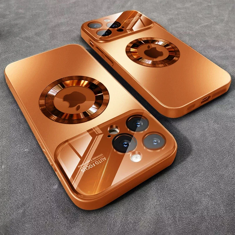 كاميرا زجاجية فاخرة لهاتف Magesafe حافظة شحن لاسلكية مغناطيسية لهاتف iPhone Pro Max Air Plus غطاء مقاوم للصدمات