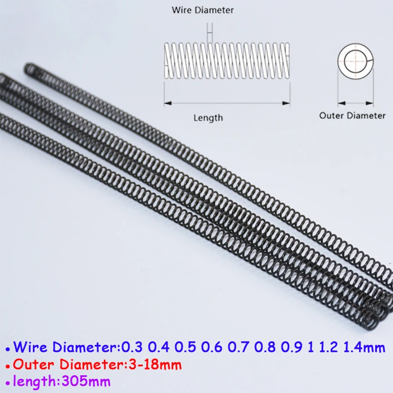 

305mm Length 65Mn Steel Compression Spring Wire Dia 0.3 0.4 0.5 0.6 0.7 0.8 0.9 1 1.2 1.4mm Y Type Long Spring Outer Dia 3-18mm