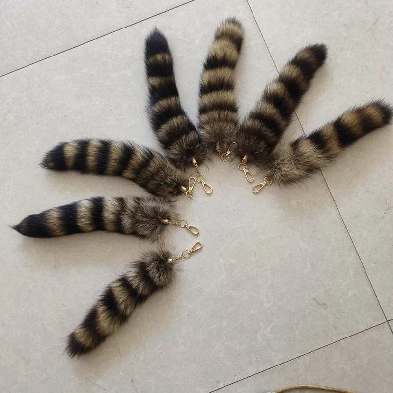 봉제 여우 꼬리 키체인 모피 너구리 꼬리 키링 키체인, 동물 꼬리 키 펜던트 폼폼 키링 거치대 가방 장식, 28cm