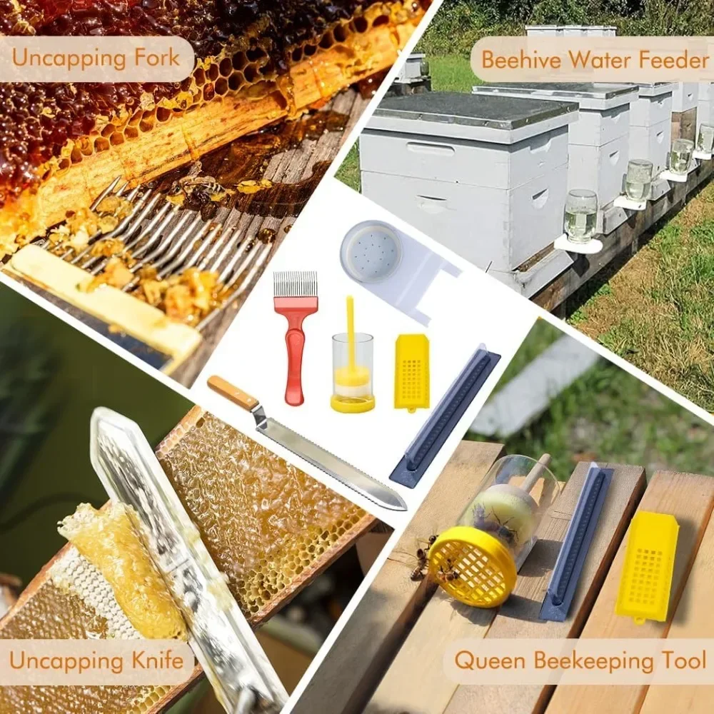 Complete Beehive Starter Kit, 10 Frame Beehive Kit Wax Coated Bee Hives Boxes Starter Kit Includes 13 Pcs Beekeeping Tools