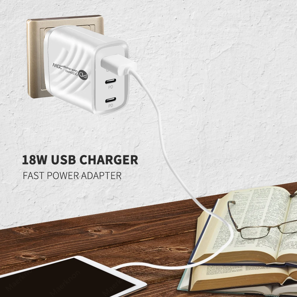 USB C Charger PD 20W Fast Charge Charger For iPhone 14 13 Pro Xiaomi 13 12 Samsung 3 Ports Mobile Phone Type C Charger Adapter