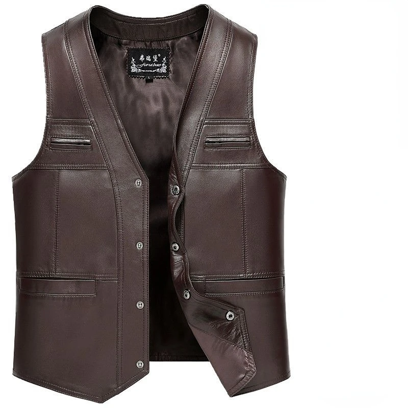 

2024 Winter Genuine Leather Vest Men's Waistcoat Male Motorcycle Coats New Warm Sleeveless Jackets Velvet Solid Color Tops M04