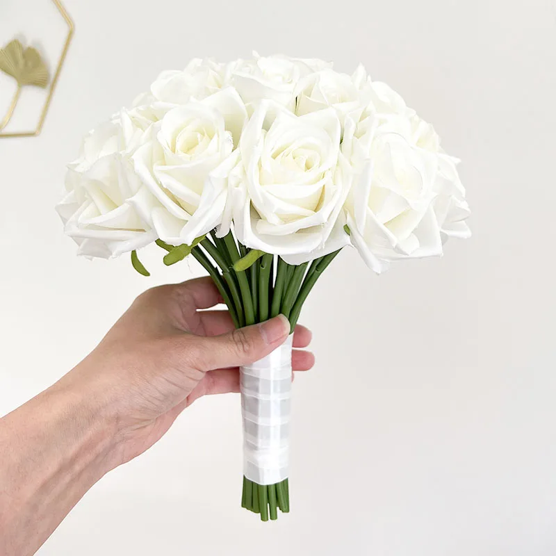 Bride Bouquet Wedding Accessories White Ivory Roses Silk Flowers Artificial Groom Buttonhole Bridesmaids Mariage Bridal Bouquets