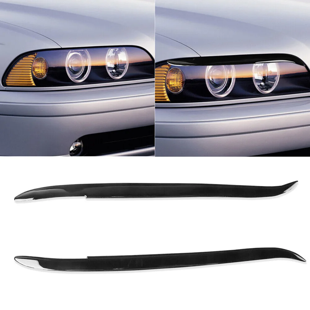 

2pcs Car Headlight Eyelid For BMW 5 Series E39 1995-2003 Glossy Piano Black Headlamp Eyebrow Trim Stylish Headlight Eyelids