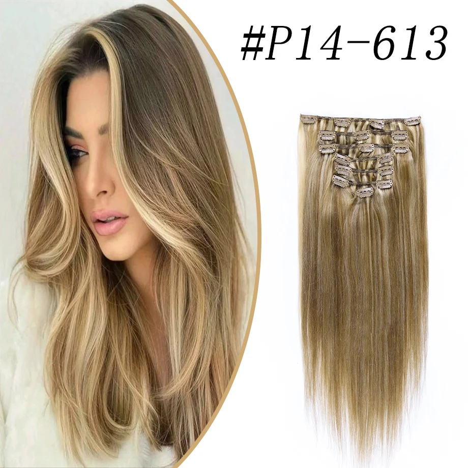 

Clip In Human Hair Extensions Remy Natural 100% Real Human Hair Clip-On 7Pcs For Woman Hair Extension Aesthetics High Quality