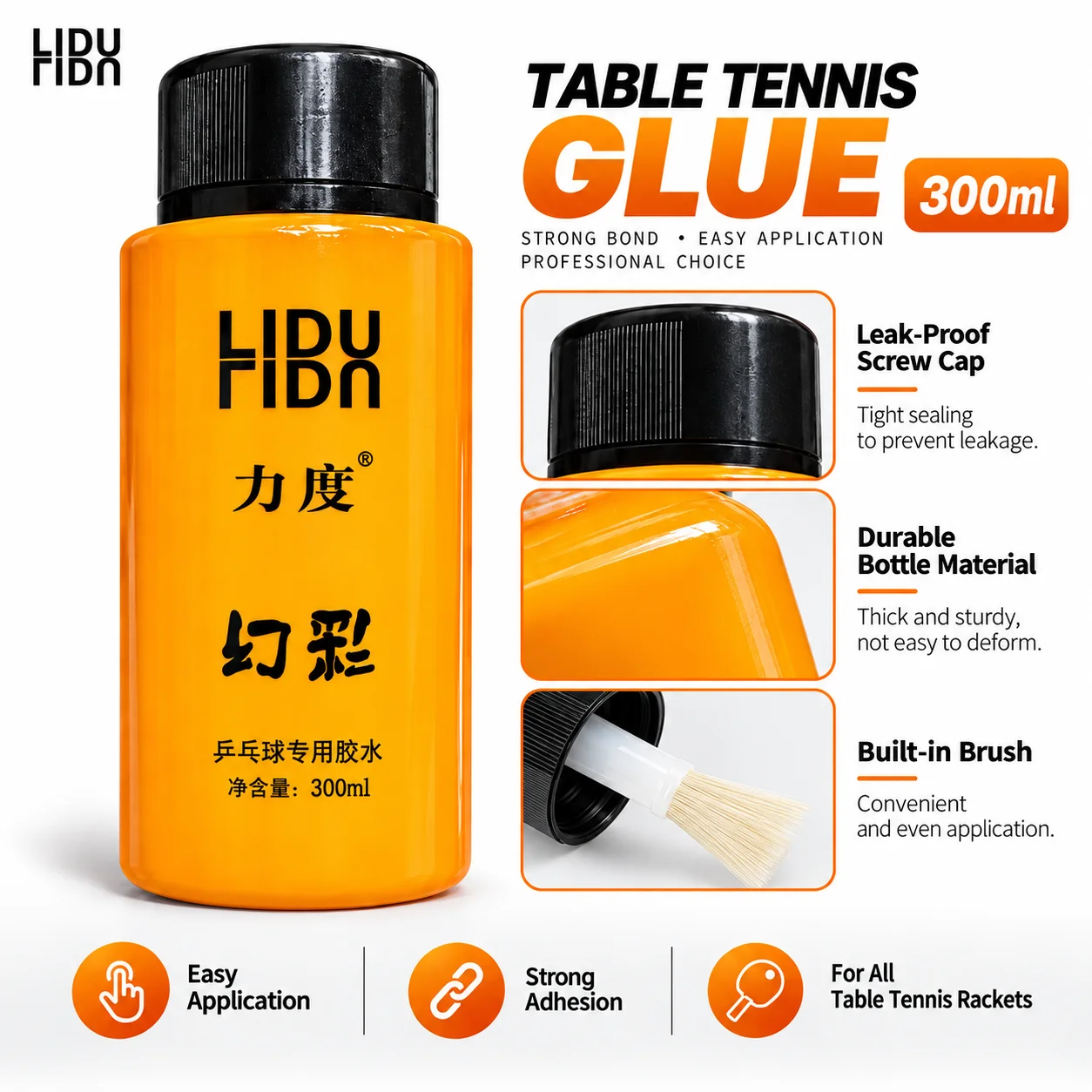 Professional Table Tennis Rubber Adhesive Booster with Brush - Organic Formula, 250ml