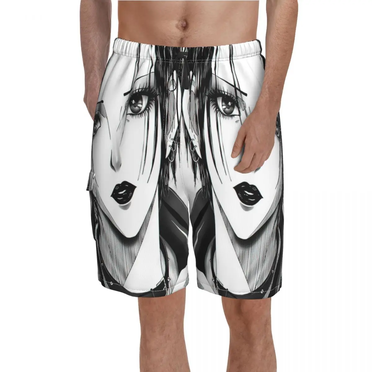 

NANA Board Shorts Hot Black Stones Anime Design Board Short Pants Male Elastic Waist Funny Swim Trunks Plus Size