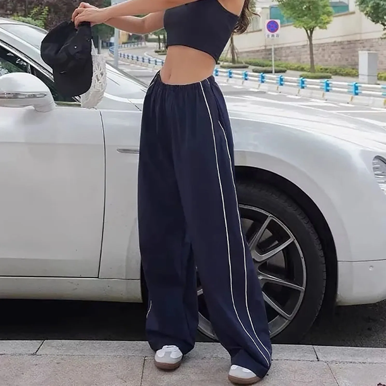 

New 2024 Summer Y2k Baggy Cargo Pants For Women Elastic Low Waist Parachute Pants Sweatpants Loose Hippie Pants Trousers