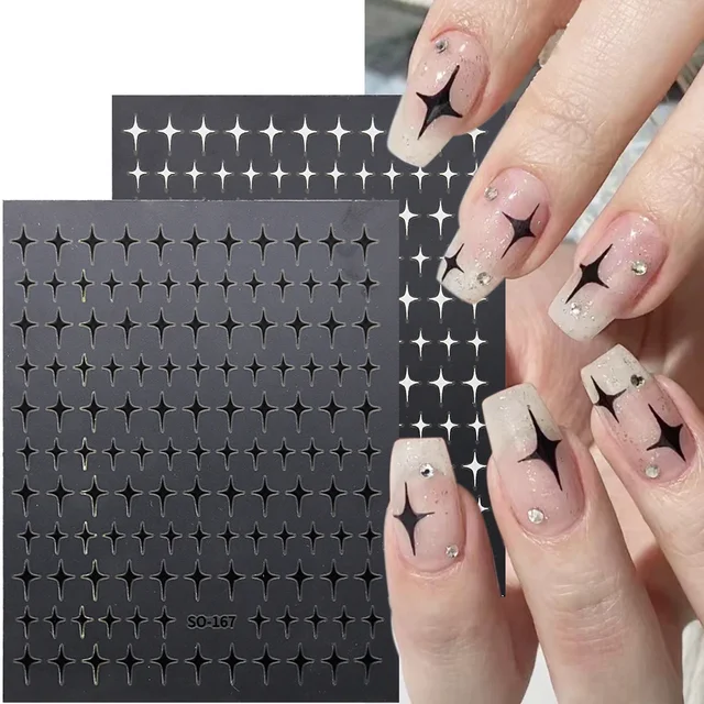 Black White Star 3D Nail Art Sticker Y2K Star Self-Adhesive Slider Letters  Nail Art Decorations Decals Manicure Accessories nail - AliExpress