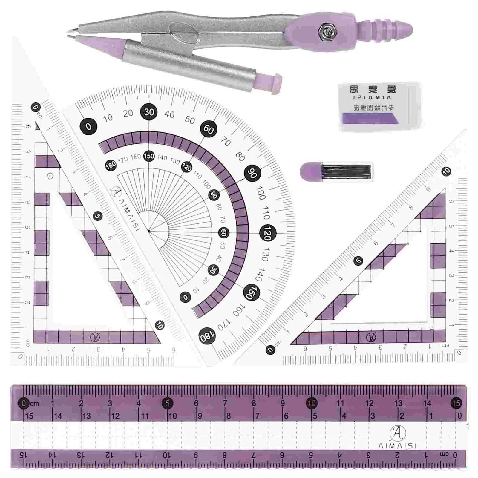 

1 Set of Triangle Ruler Measurement Tool Professional Geometry Protractor