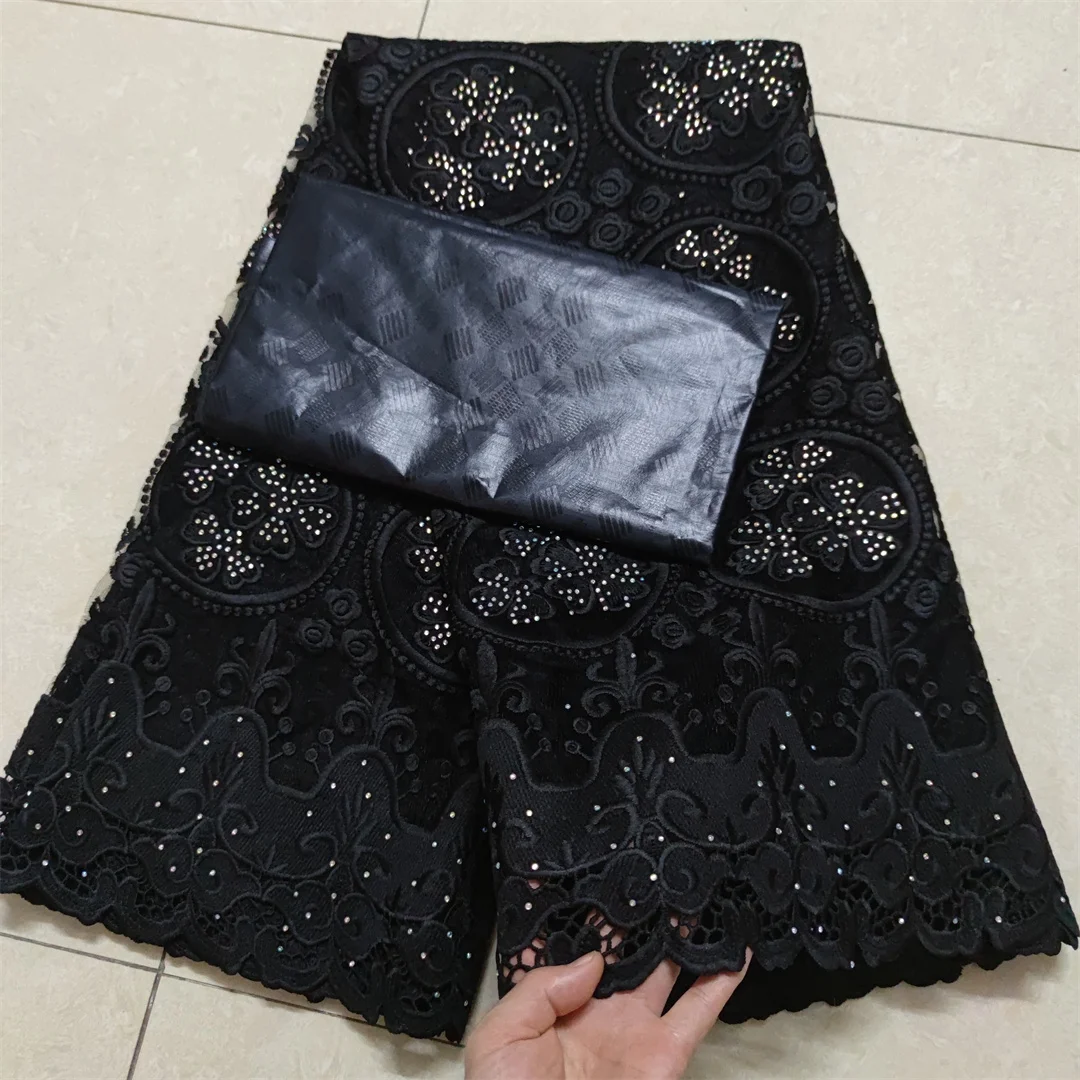 2022 High Quality African Lace Fabric With Stones African Embroidery Guipure Lace Fabric For Nigerian Net Lace Women Dress 