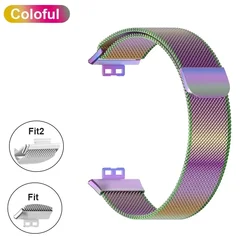 Premium Metal Strap with TPU Case & Screen Protector - Milanese Magnetic Loop Watchband Bracelet for Huawei Watch Fit 1 (Colorful Band)