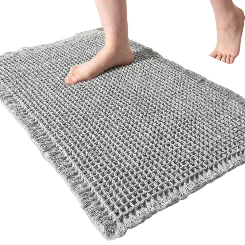 Tappetino Da Bagno DUIDY Waffle: Super Assorbente, Antiscivolo, Grigio 43x61cm, Lavabile