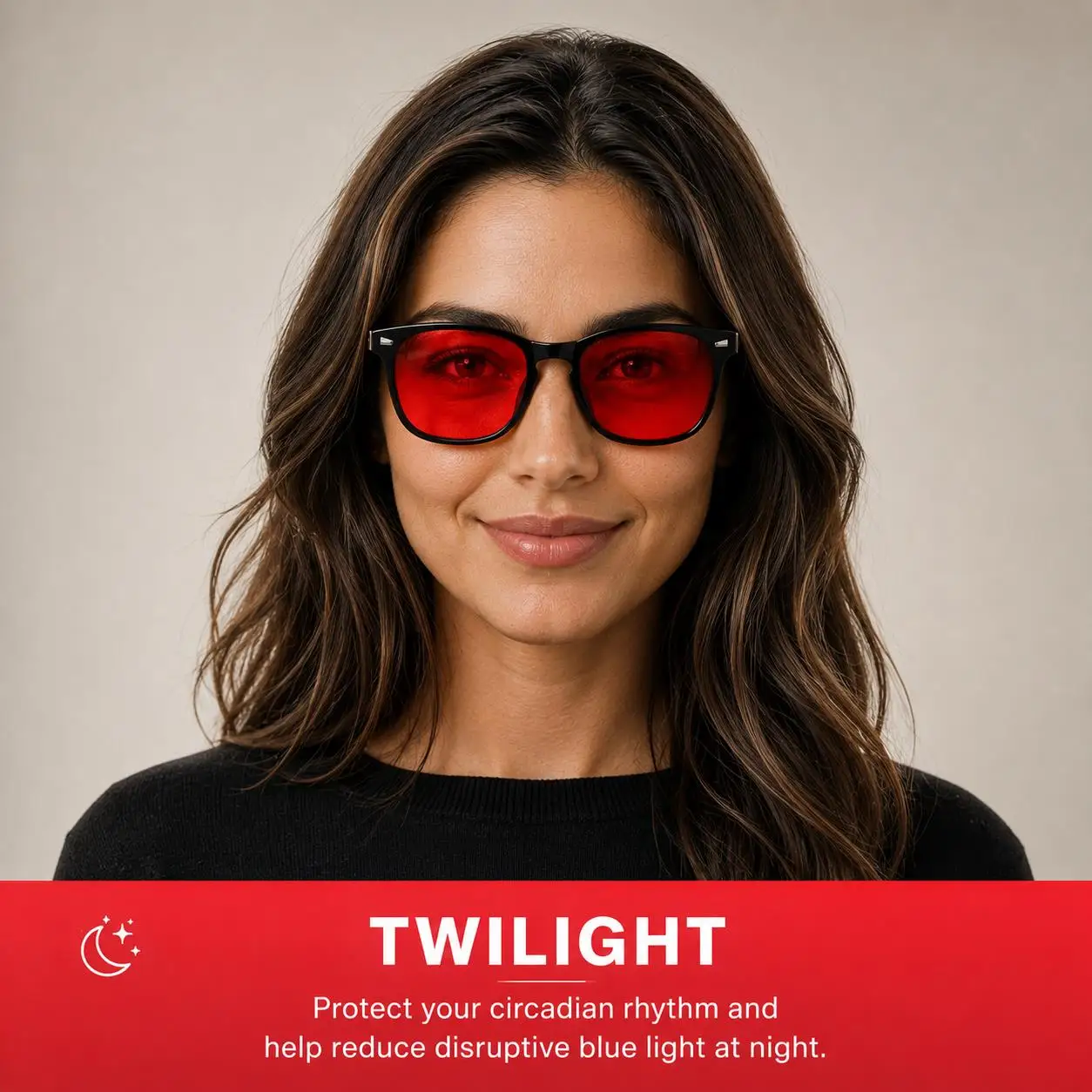 Enhanced Sleep and Screen Protection Glasses with Leather Case - Red Tinted Lenses