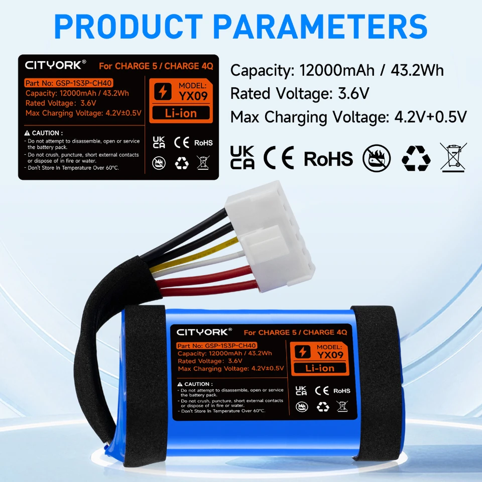 CITYORK 3,6 V 12000 mAh Akku für JBL Charge 5/ JBL Charge 4Q (GSP-1S3P CITYORK 3,6 V 12000 mAh Akku für JBL Charge 5/ JBL Charge 4Q (GSP-1S3P