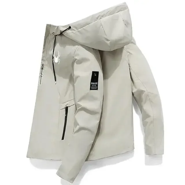 thumbnail image 1 of Primavera otoño chaqueta deportiva al aire libre a prueba de viento con cremallera sólida para hombre sombrero recto informal de alta calidad ocio de moda simplicidad, 1 of 5