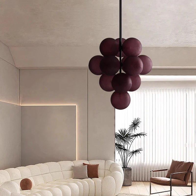 

AiPaiTe Purple Grape Glass Chandelier for Living Room Bedroom Study Purple/Gray/White Ripple Glass Ball LED Chandelier