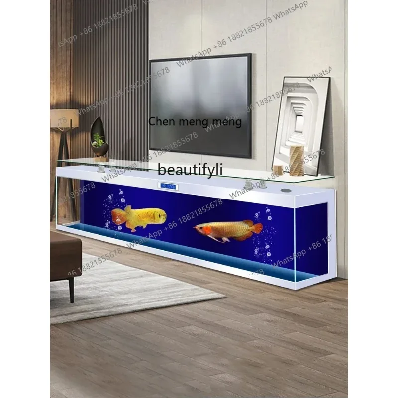 Mueble para TV R cc182l con Pecera Integrada, Mesa de Té, Acuario para Sala de Estar, Globo de Cristal Súper Blanco para Peces