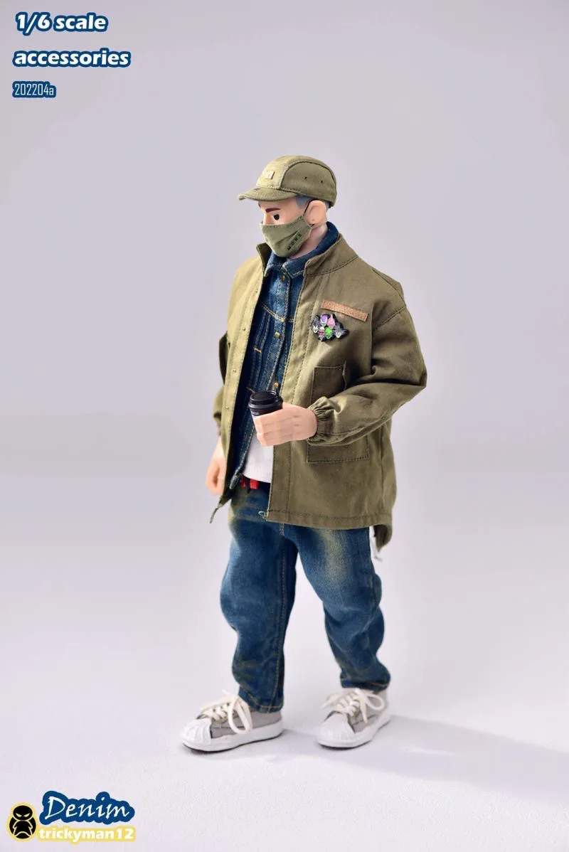 Trickyman12 1/6 Men Soldier Denim Jacket Jeans Trend Hooded