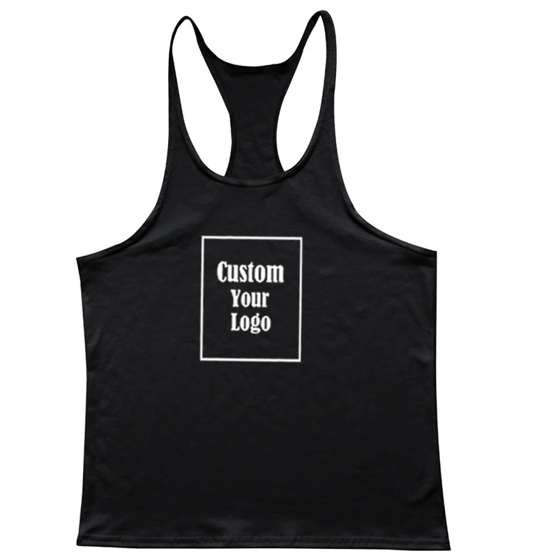 Fitness Sleeveless Casual Loose Vest Men Summer Solid Customize Print Tank Tops Cotton Beach Strap Muscle Sports Training Tees