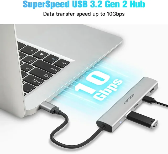 RSHTECH USB C Hub USB 3.1/3.2 Gen2 Hub 10Gbps 4-Port USB C Splitter Portable Aluminum USB Type C to USB C Adapter for MacBook 2