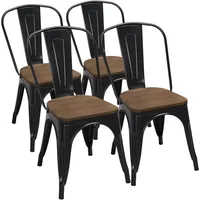 18 Inch Classic Iron Metal Dining Chair with Wood Top/Seat Indoor-Outdoor Use Chic Dining Bistro Cafe Side Barstool 1