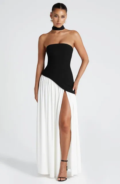 Nouvelles robes 2025 femme mode été gaine couleur unie robe fendue Sexy dos nu haute fente jupe vêtements pour femmes 1