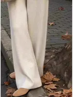 Soft waxy 100% cashmere wide-leg pants women's drooping feeling lazy wind knitted straight pants padded outer pants in autumn an 1