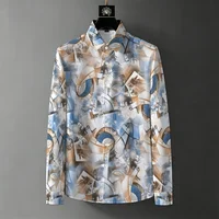 Chemise à manches longues pour homme style streetwear, imprimé graffiti géométrique rétro, haut décontracté et tendance anti-plis 5
