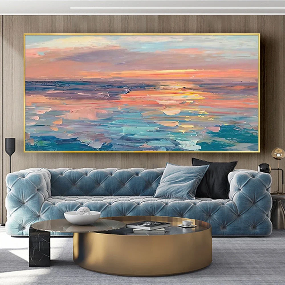 

Abstract Seascape Oil Painting On Canvas Beach Horizon Landscape Hang Picture Trim Nature Sea Indoor Mural Decor Living Room