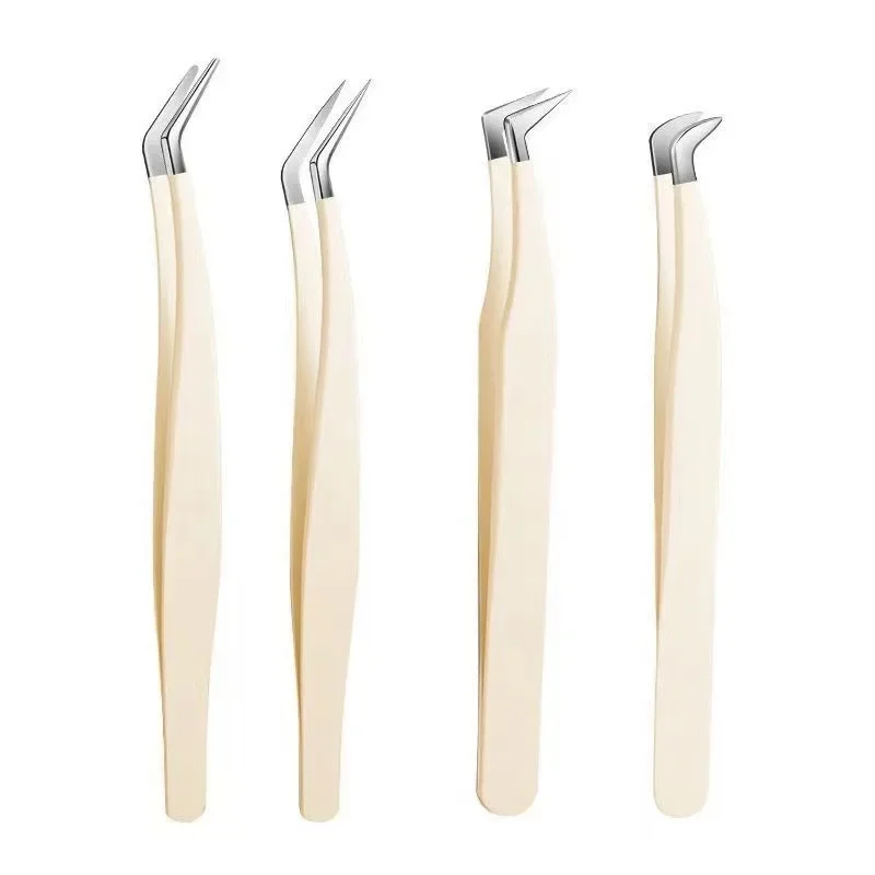 618 4Types Stainless Steel False Eyelash Tweezers Anti-static Pincet Curved Strip Lashes Extension Tweezer Makeup Tools Lashes 6