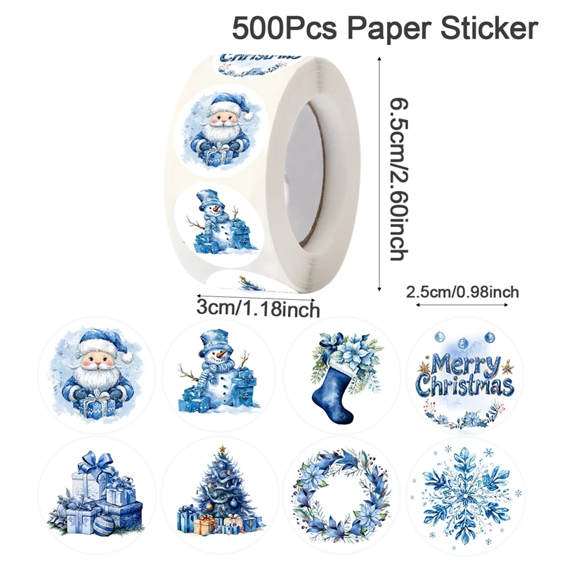 500 Stück blaue Weihnachtsaufkleber, runde Aufkleber mit Aufschrift „Frohe Weihnachten“ für Geschenke, Backpapier, Umschläge, Schreibwaren, Dekoration – Detail 9