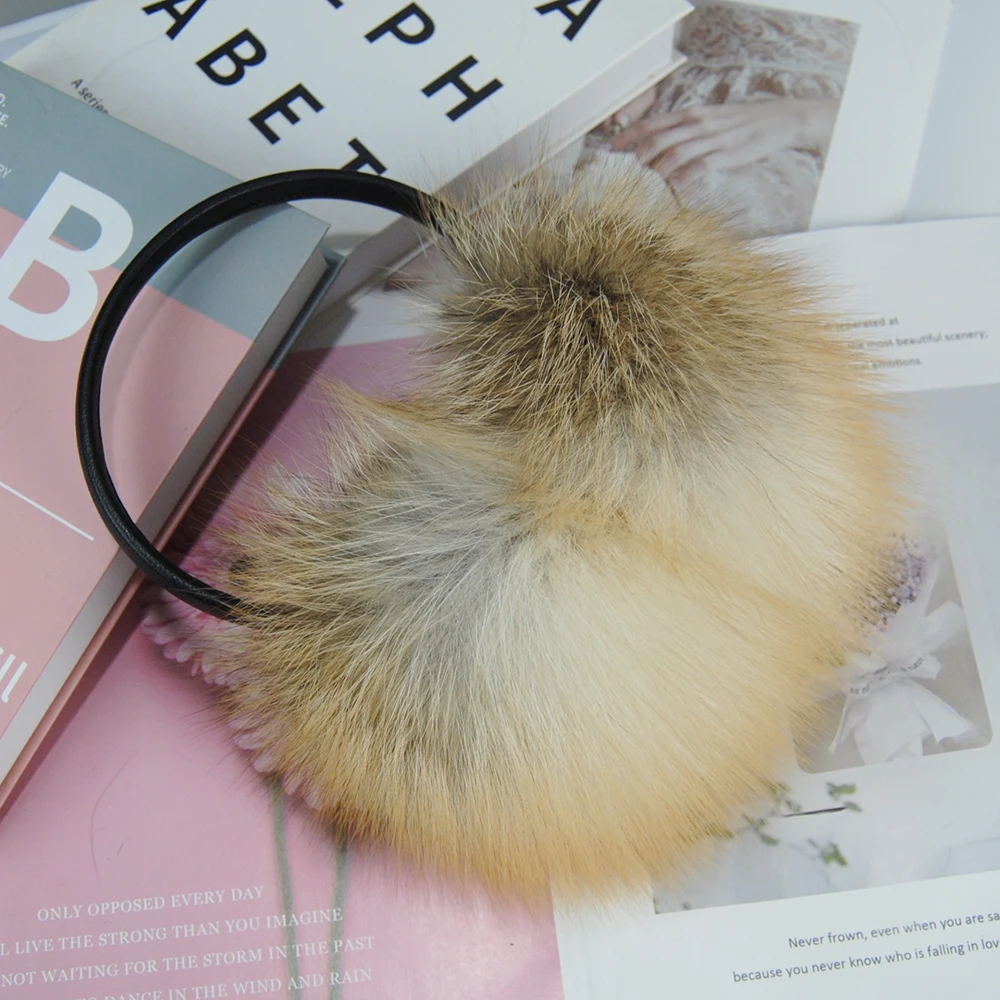 Ladies fox fur earmuffs winter women warm real fox fur earmuffs girl's earlap ultra large ladies plush earmuff new style luxury