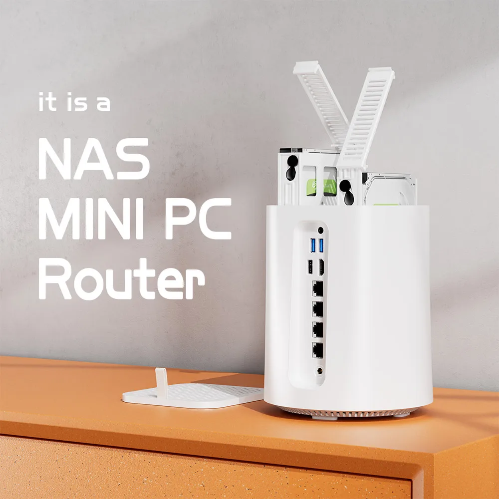 Nas Mini Pc Intel N100 Supporto 2X Ddr4 2X M.2 Nvme Ssd 2X Hdd 2.5/3.5 "Raid Firewall Router Pfsense Wifi6 Windows 11 Freenas