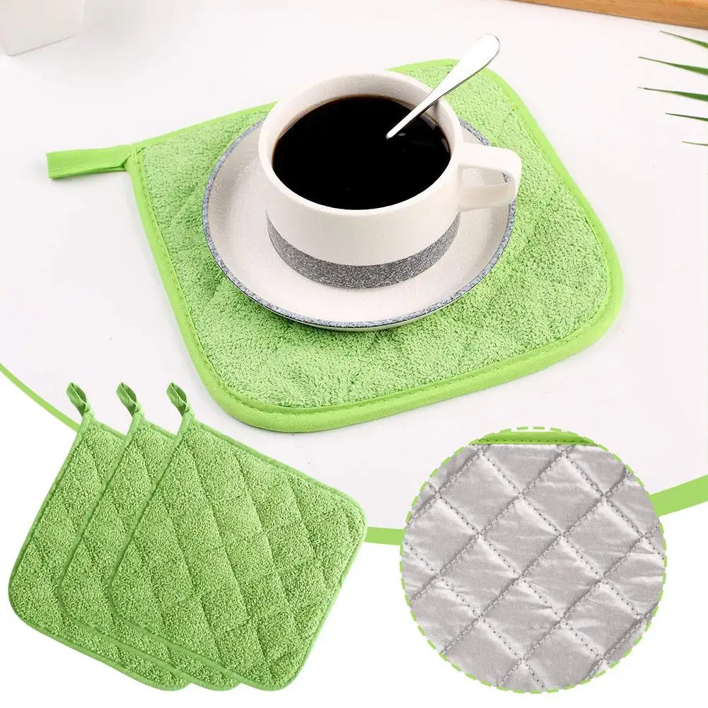 

3pcs Thickened Pure Cotton Square Gloves Dining Mat Pad, Coated Heat-resistant Mat Towel Silver Cloth Pot Insulation With F5X6