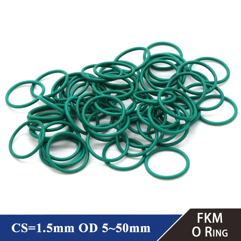 

10/50Pcs FKM O Ring CS 1.5mm OD 5~50mm Sealing Gasket Insulation Oil High Temperature Resistance Fluorine Rubber O Ring Green