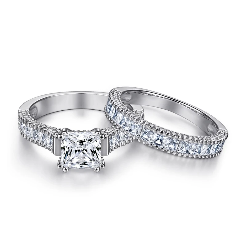 HTOTOH Princes 1.2 Carat Moissanite 925 Sterling Silver Wedding Ring Sets Engagement Fine Jewelry For Women