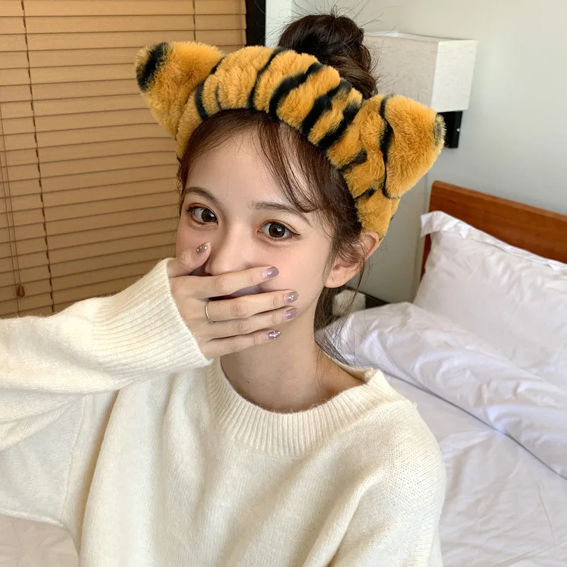 워시 페이스 헤어 홀더 헤어밴드, 부드럽고 따뜻한 코랄 플리스 보우 동물 귀 머리띠, 여성용 터번 패션 헤어 액세서리