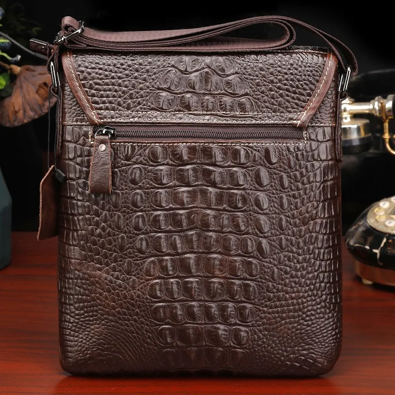 Male Crocodile Pattern Messenger Bags Genuine Leather Briefcase Fashion Designer Handbag Business Shoulder Ipad PC Storage Pack