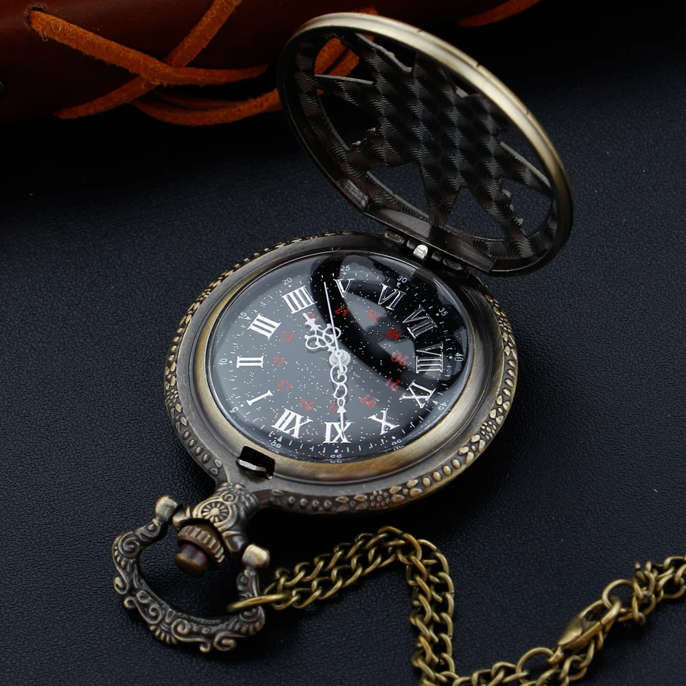 Magic Ruby Pentagram Quartz Pocket Watch Vintage Gentleman Style Series Necklace Pendant Clock Commemorative Gift