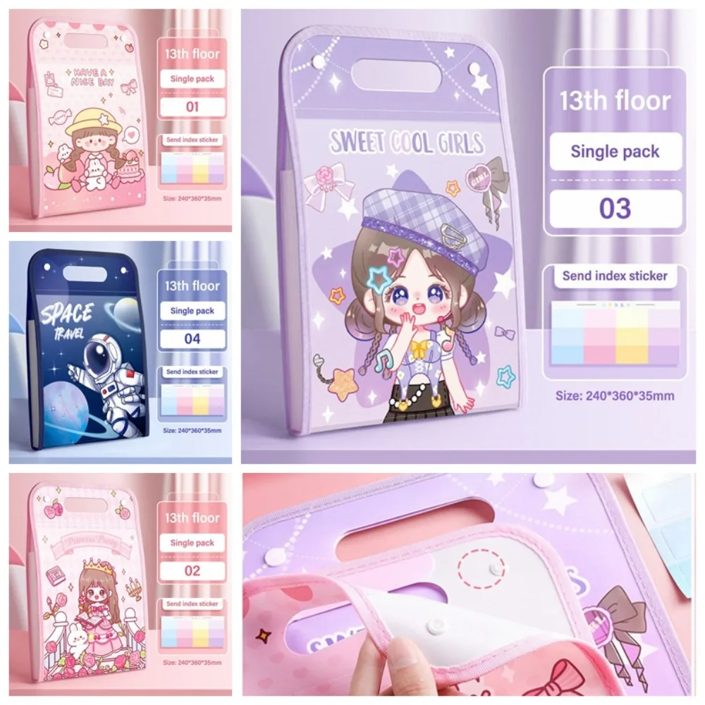 

A4 A4 File Folder 13 Pockets Organizer Vertical Organ Bag Hand-held Cartoon Test Paper Storage Folder Documents
