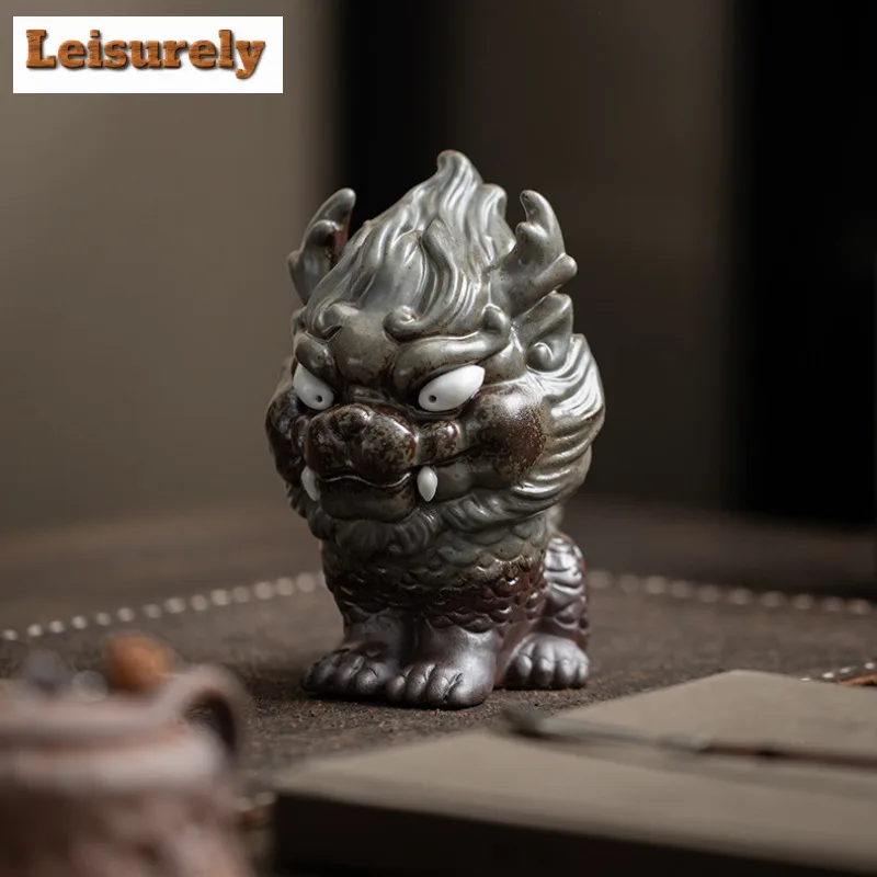 Old Rock Mud Fortune Kirin Tea Pet Retro Tea Spirit Tea Figurine Play Toys Tea Statue Ornaments Can Be Raised Craftsmanship Gift