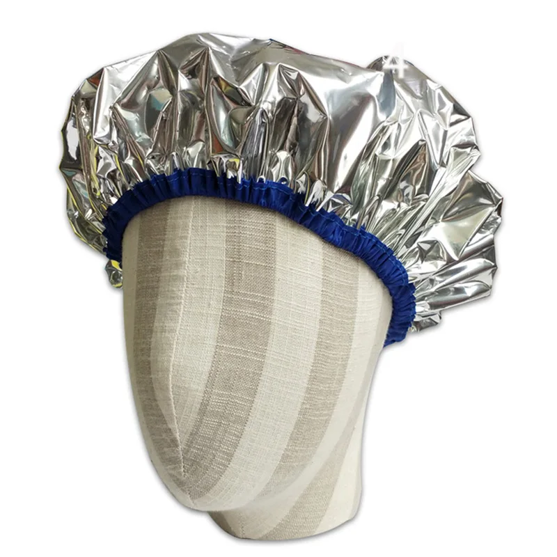 1pc 27/28/30cm In Diameter Shower Cap Heat Insulation Aluminum Foil Hat Elastic Bathing Cap For Women Hair Salon Bathroom images - 6