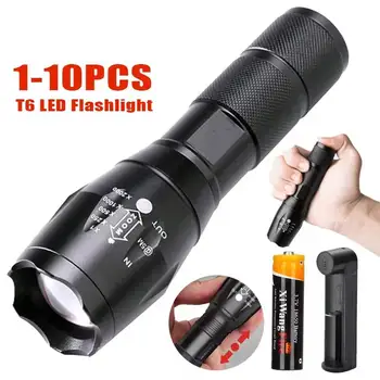 High Power T6 LED Flashlights Camping Torch 5 Light Modes Zoom Light Aluminum Alloys Waterproof Material External 18650 Battery