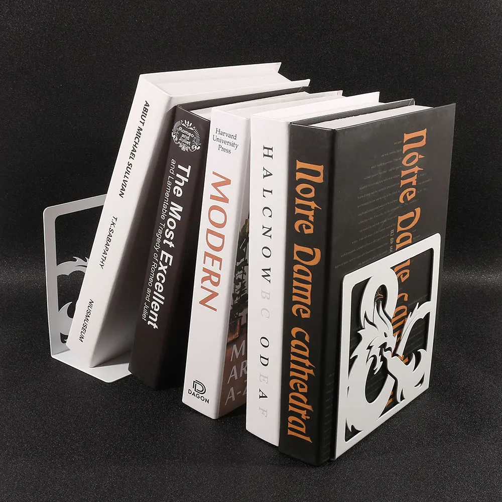 Book Organizer Book Holder Book Stand Book Terminal 2 Pcs Color Dragon Book Ends Heavy Book Stand rack Hollow Iron Bookends Stand Shelf Home Desk Stationery Writing Desk