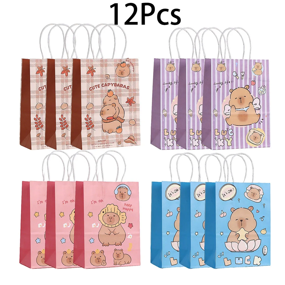 12 Stücke Niedlichen Tier Capybara Thema Papier Geschenkverpackung Taschen Cartoon Süßigkeiten Einkaufstasche für Kinder Geburtstag Baby Shower Party Decor =