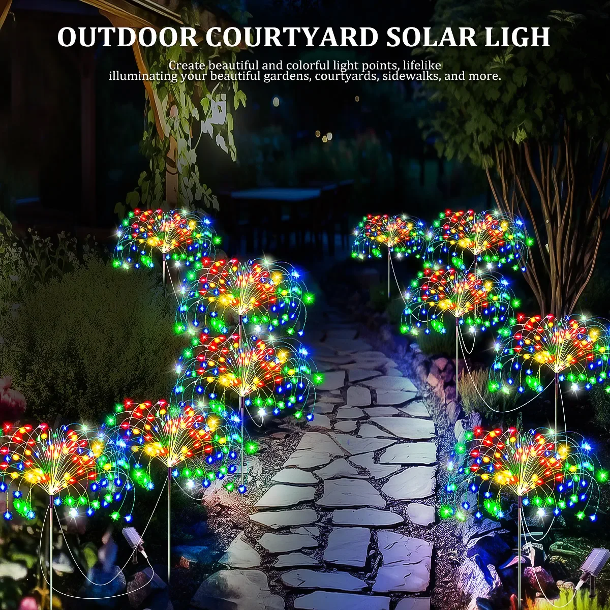 5Pcs Solar Power Fireworks Light 400LEDS Outdoor Solar Light Waterproof LED Fairy Lights 8 Modes Lighting For Garden Lawn Yard